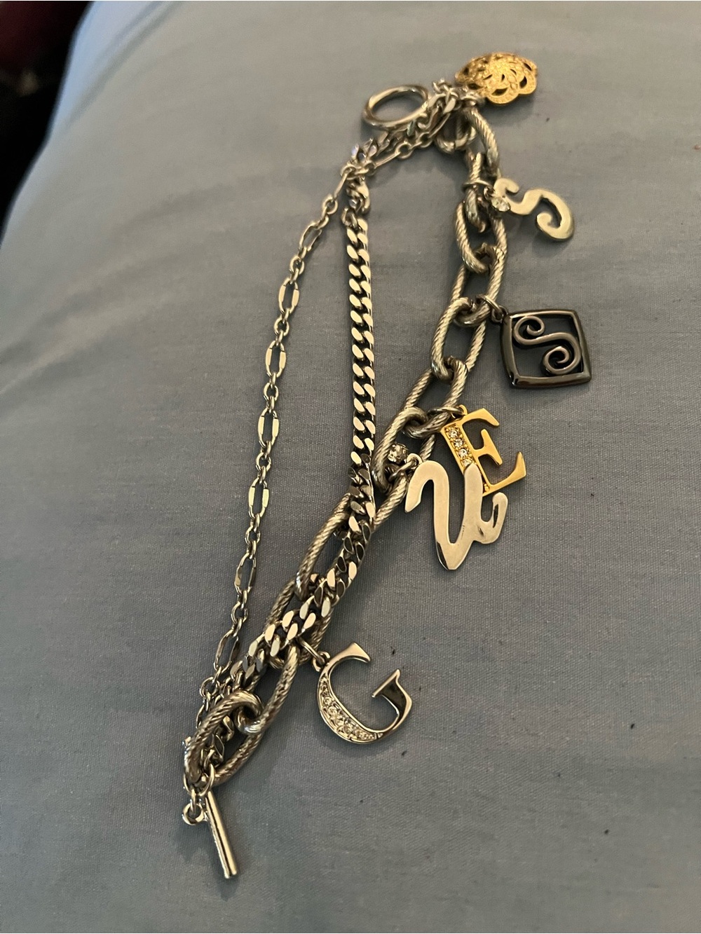 Multi-Chain Silver Tone Initial Charm Bracelet - Silver by GUESS !👍🔥